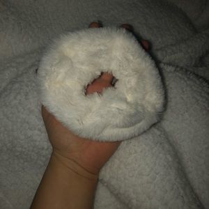 White Furry Scrunchie Handmade